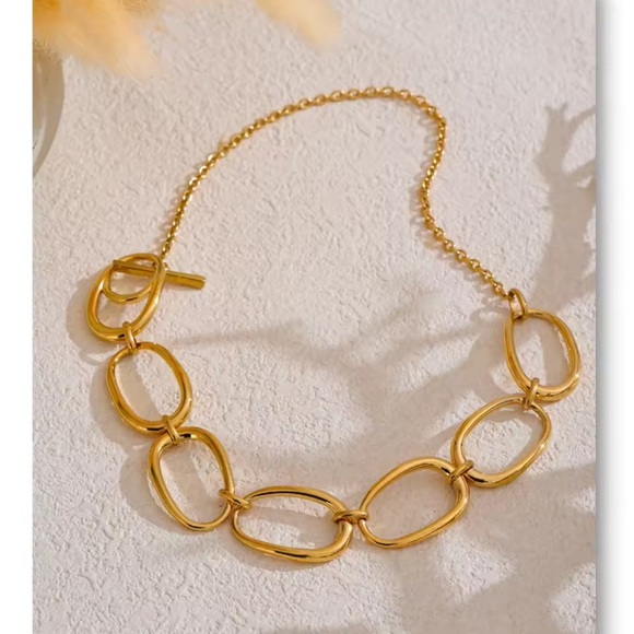Modern Chunky Gold Plated Chain Necklace – 16.9” Stainless Steel - Picture 1 of 16